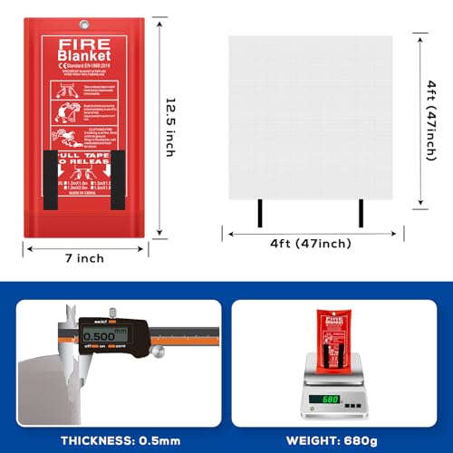 Emergency Fire Blanket 4 x 4 ft - Fiberglass Flame-Resistant Home Safety