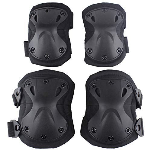 AOUTACC Tactical Combat Knee & Elbow Protective Pads Set for Outdoor CS Paintball Game Cycling Safety Skateboarding Gear Skates Knee Protection Guard Pads