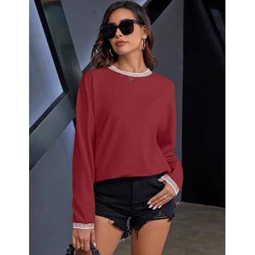 AKEWEI Womens Casual Crewneck Sweatshirts Long Sleeve Shirt Lightweight Tunic Pullover Tops S-XXL