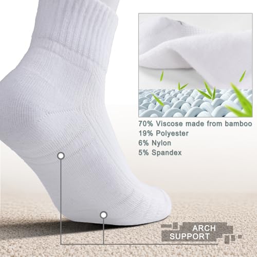 LEVSOX Compression Ankle Socks - White Medium 3 Pairs Bamboo Viscose Athletic Socks