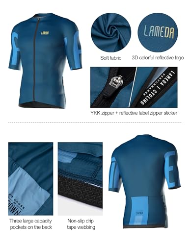 Men's Breathable Lightweight Cycling Jersey Short Sleeve Quick Dry Navy Blue Medium