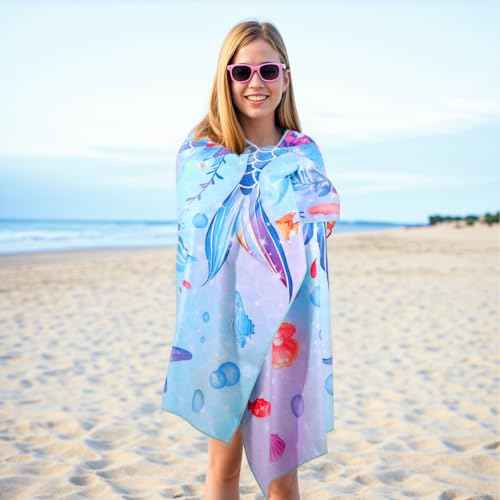 MelonBoat Mermaid Microfiber Beach Towel: Extra Large Quick Dry Beach Towel for Travel, Sand Free Super Absorbent, Thin Lightweight Compact for Kids Girls Trip Vacation Beach Bath Camping Pool Swim
