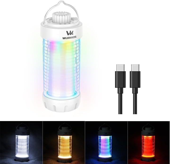 Rechargeable Camping Lantern with RGB Atmosphere Light and Waterproof Design - White