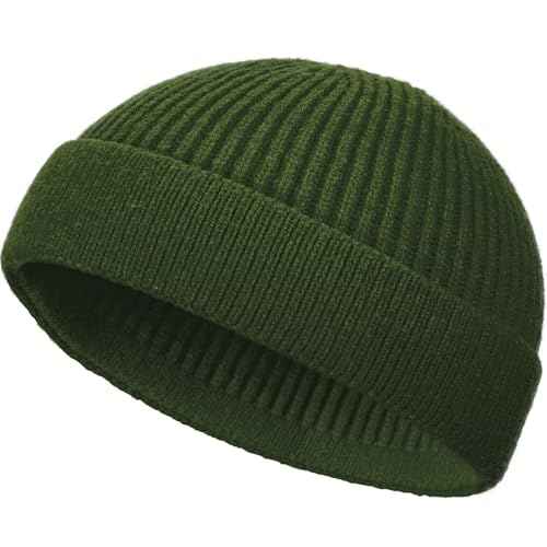 Swag Wool Knit Cuff Short Fisherman Beanie for Men Women, Spring Fall Winter Warm Hats, Trawler Skull Cap, Watch Cap