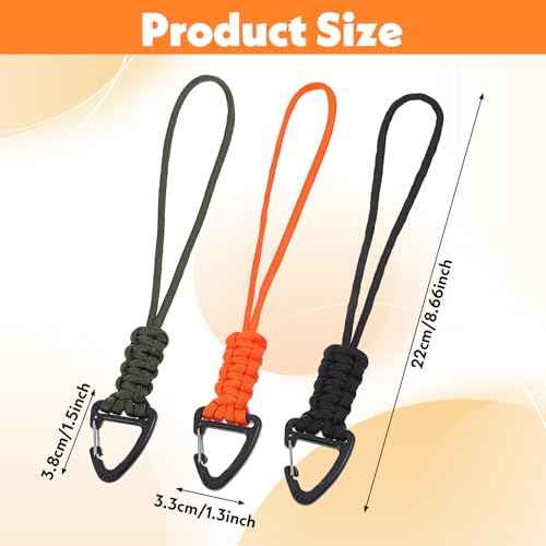 3 Pack Paracord Lanyard with Triangle Carabiner Clip ? Durable Rope Keychain for Keys, Backpack, Outdoor Survival, Camping & Gear (Black, Army Green, Orange)