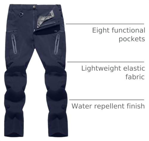 Men's Lightweight Hiking Cargo Pants - Waterproof Quick Dry Tactical Pants Navy 38 / 03