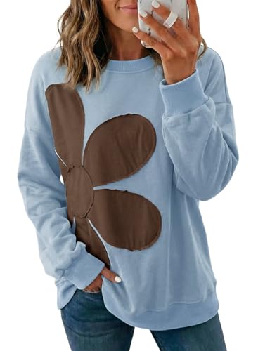 X-Large Sky Blue Women's Sweatshirt Long Sleeve Crew Neck Casual Lightweight Loose Pullover