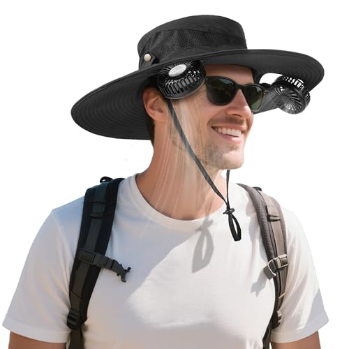 AMACOOL Bucket Hat Fan Pro Black - Sun Protection & Cooling for Outdoors