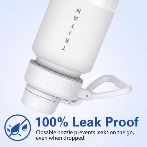 Oldley 32oz White Matte Water Bottle with Handle, Leakproof Tritan Sports Bottle