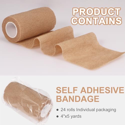 Brown Self Adhesive Bandage Wrap 4 Inch x 5 Yards, Cohesive Elastic Medical Tape