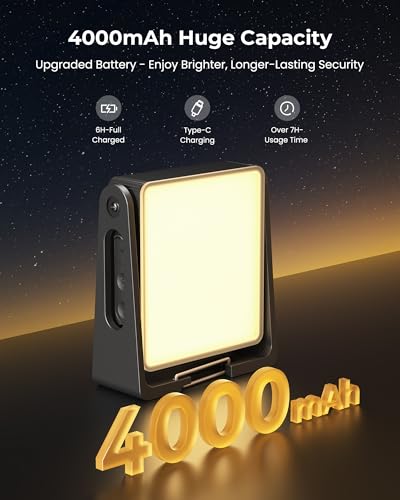 Black Portable LED Camping Light with 3 Modes, Dimmable, 4000mAh Rechargeable Lantern with 360° Rotatable Stand, 2-in-1 Emergency Flashlight for Hiking, Home Power Outages
