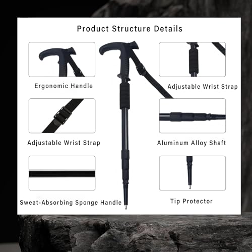 Black Aluminum Trekking Poles - Collapsible Hiking Poles for Outdoor Activities