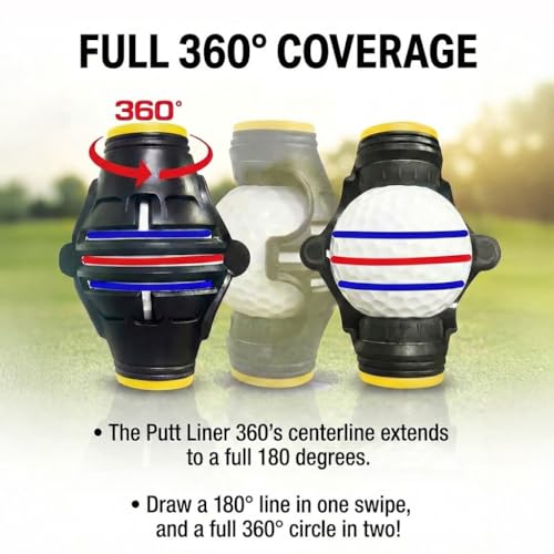Putt Liner 360 Golf Ball Marker - Black & Blue Alignment Tool for Putting