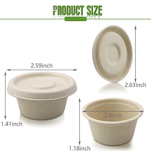 Brown 2oz Bagasse Fiber Condiment Cups with Lids - 100 Sets