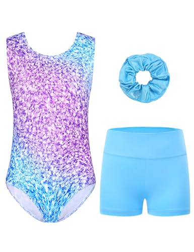 Girls Gymnastics Leotard and Shorts Set with Sleeveless Outfit and Bright Prints
