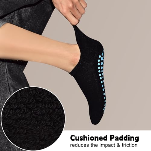 Unisex Yoga & Pilates Non-Slip Grip Socks 6 Pairs Black - Size 8-10, Cushion Sole