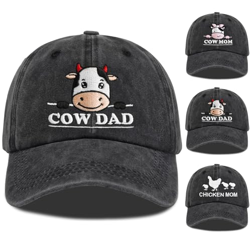 Chicken Mom Hat, Chicken Cow Farms Gifts, Cow Mom/Dad Baseball Hat Adjustable Embroidered Farmer Baseball Cap