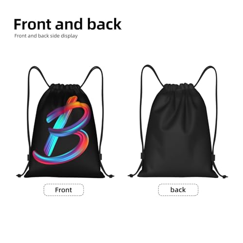Black Drawstring Backpack with Rainbow Initial - M 19.6x16.5 Inch Sports Gym Travel Sackpack
