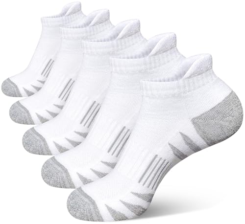 Heyoboy Men's Athletic Cushioned Ankle Socks 9-12 White - Pack of 5 Pairs