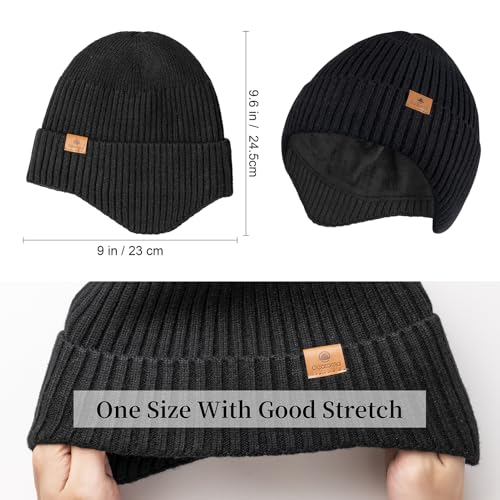 Ocatoma Winter Beanie with Earflap for Men Women Warm Knit Soft Hat Outdoor Beanie Unisex Gifts for Men Women