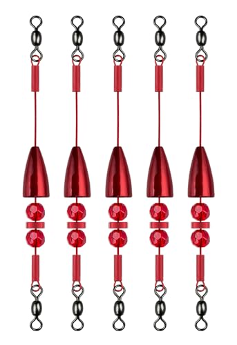 Pre-Rigged Carolina Rig with Beads & Swivels - Saltwater & Freshwater Fishing - Blood / 3/16oz
