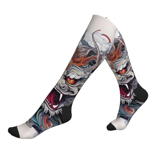 Unisex Compression Socks for Travel, Pregnancy, Running & Recovery - One Size Dragon Head Tattoo