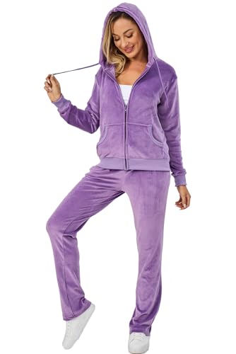 Women’s Velour Track Suit Set 2-Piece Fall Sweatsuit XX-Large Purple