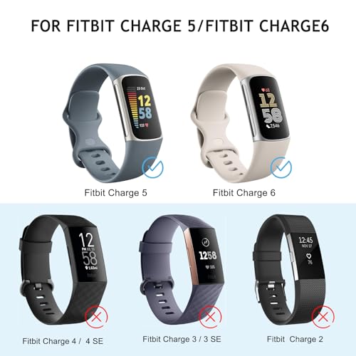 Vancle Fitbit Charge 5/6 Bands 4-Pack with Light Pink, Starlight, Milk Tea & Smoky Purple Variations, Soft Sport Wristbands for Women Men