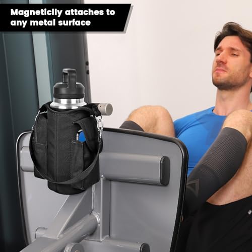 icolor Magnetic Gym Bag Water Bottle Holder with Phone Pockets & Shoulder Strap - Black