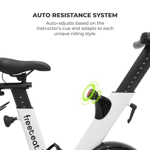 Freebeat Boom Basic Smart Indoor Cycling Bike, Swiss Design Space-Saving Exercise Bike for Home, Auto Resistance, Stationary Bike with Screen, Bluetooth, Gamified Rides with Expert Instructors (Arctic White)