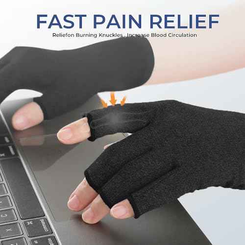 Arthritis Gloves for Women for Pain, Men and Women Fingerless Compression Wrap for Hand Pain and Osteoarthritis Compression Gloves,L,Black