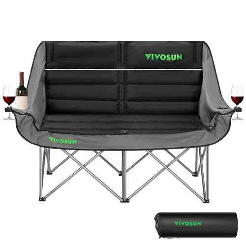 VIVOSUN Double Camping Chair, Fully Padded Folding Loveseat, Oversized Duo Chair with Cup & Wine Glass Holders, Pocket, Armrests & Carry Bag