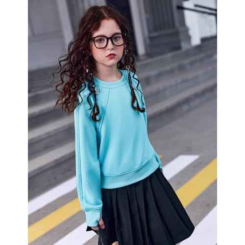 Arshiner Girls Sweatshirt Crop Tops for Teens Cropped Crewneck Pullover Ribbed Long Sleeve Shirts Thumb Hole