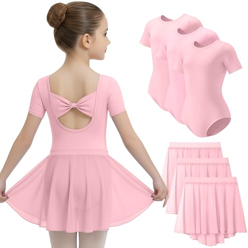 Girls Ballet Leotard Set - 4-6 Years Light Pink 3 Pack for Dance Practice