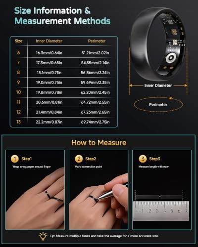 Smart Ring for Women Men - Gen 4 SR06 Carbon Black with 24-Hour Sleep & Health Tracking