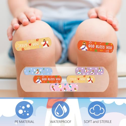 Geiserailie 400Pcs Jesus Colorful Cartoon Adhesive Bandages Jesus Kids God Bless You Waterproof Breathable Bandages Pack for Children(Jesus)