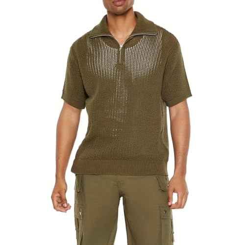 Forever 21 Mens Sweater-Knit Half-Zip Shirt