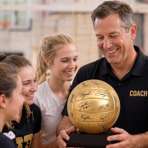 Gold Autograph Volleyball with Display Stand and Pump - Sports Trophy Gift