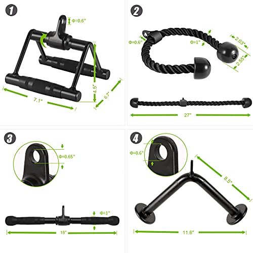 Set of 4 Cable Attachments for Home Gym - Heavy Duty Steel Lat Pulldown & Tricep Handles