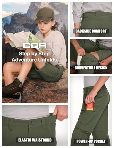 Kids Youth Hiking Cargo Pants Large Trek Army Green UPF 50+ Quick Dry Convertible