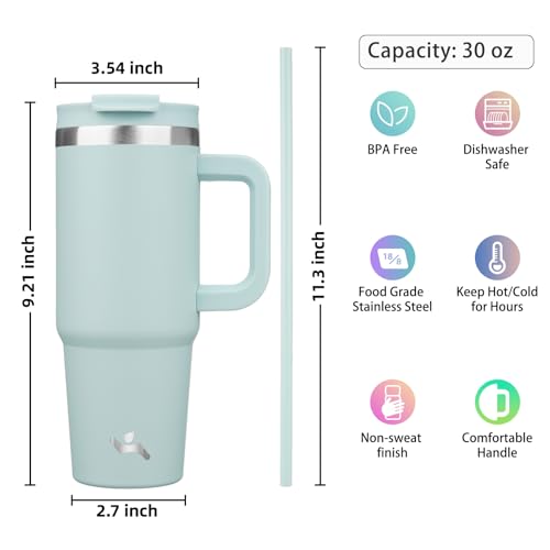 Insulated 30oz Water Bottle with Handle and Straw Lid - Blue Haze