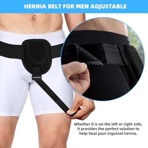 Men's Inguinal Hernia Support Belt with Removable Pads - Adjustable Groin Brace