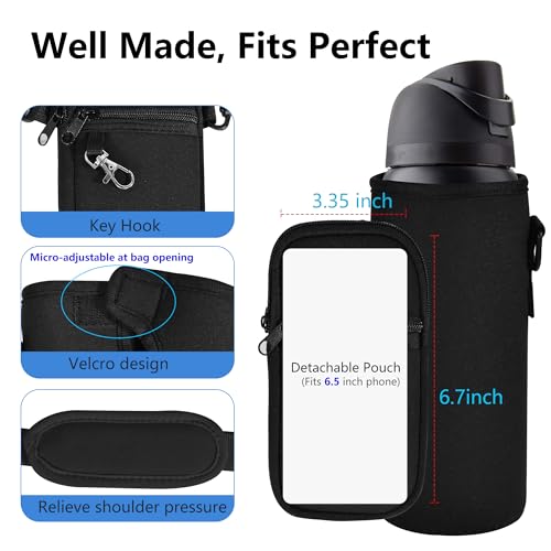 Water Bottle Carrier Bag with Strap for 24 oz Bottles - Black & Adjustable