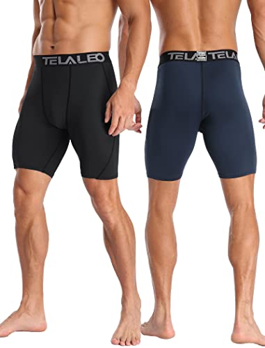 Men's Compression Shorts Spandex Athletic Underwear Boxer Briefs - Medium Black (6pcs)