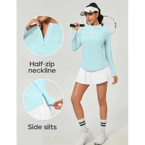Heathyoga Womens Long Sleeve Workout Tops Golf Shirts for Woman UPF 50+ UV Sun Protection SPF Shirts Quarter Zip Pullover
