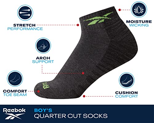 Reebok Boys Quarter Socks 6 Pack Performance Athletic Socks Large Black White Grey
