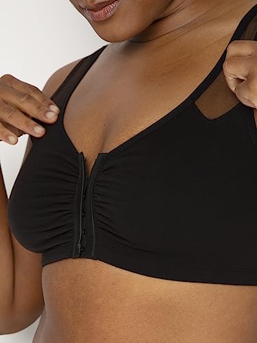 Women’s Comfort Front Close Sport Bra with Mesh Straps - Black & Sand, Size 44