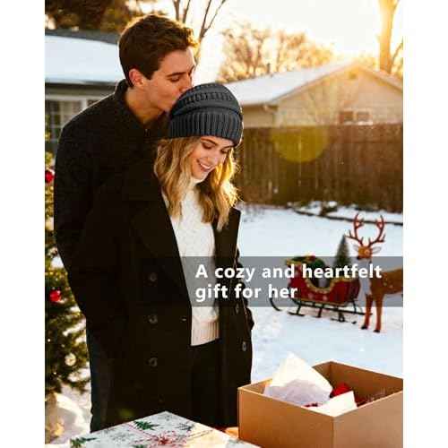 Cable Knit Slouchy Beanie for Women, Wool Winter Warm Womens Beanies, Trendy Oversized Slouch Hat Skull Ski Cap Hats