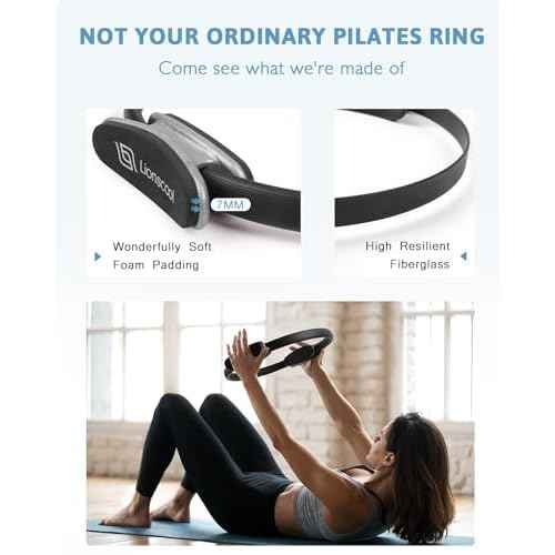 LIONSCOOL Pilates Ring Set ? 14" Anti-Deformation Magic Circle with Padded Handles, Mini Ball, Resistance Bands, Guide & Bag