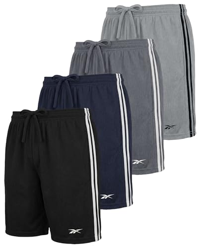 Boys' 4 Pack Mesh Shorts for Basketball, Soccer, Sports - Large Black Navy Grey